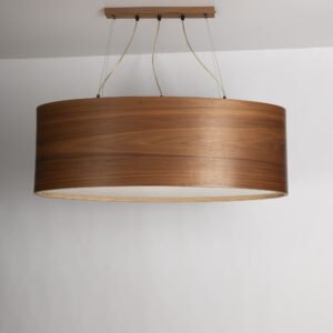 moderne große Pendelleuchte 90 cm aus Walnuss Holzfurnier für Wohnzimmer
