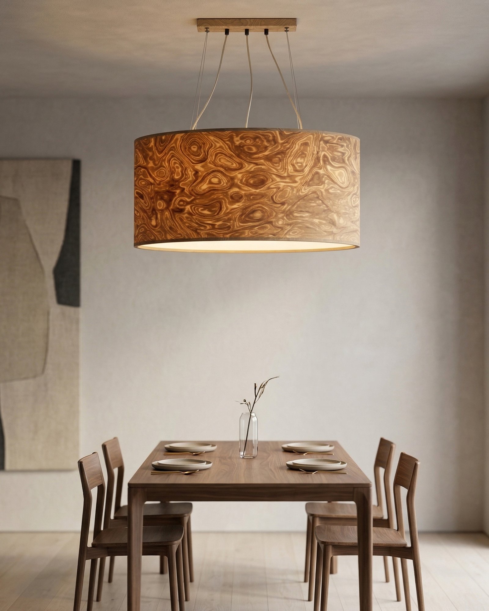 Aurinko Pendelleuchte 70 cm aus Wurzelholz Furnier moderne Esszimmer Beleuchtung