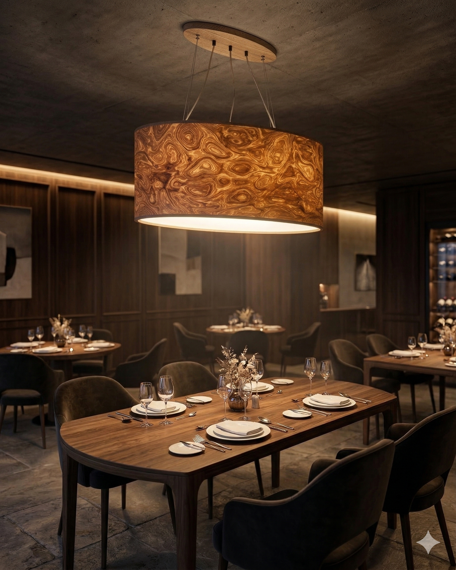 große Pendellampe 90 cm aus Wurzelholz Furnier moderne Innenbeleuchtung