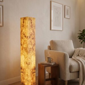 Lampe sur pied en bois NUOTIO avec placage Mazel et design LED artisanal