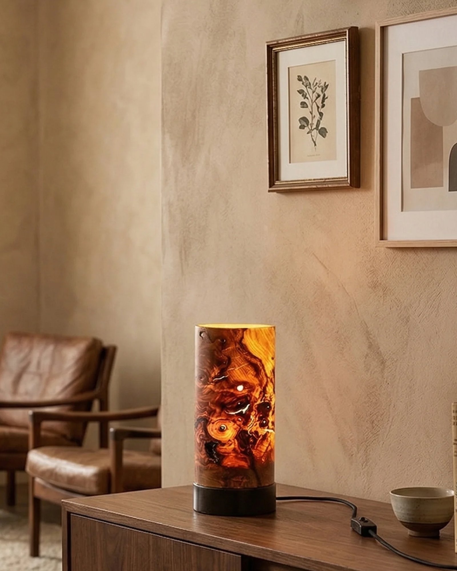 LIEKKI 20 cm colored ash wood table lamp in cozy interior warm decorative light