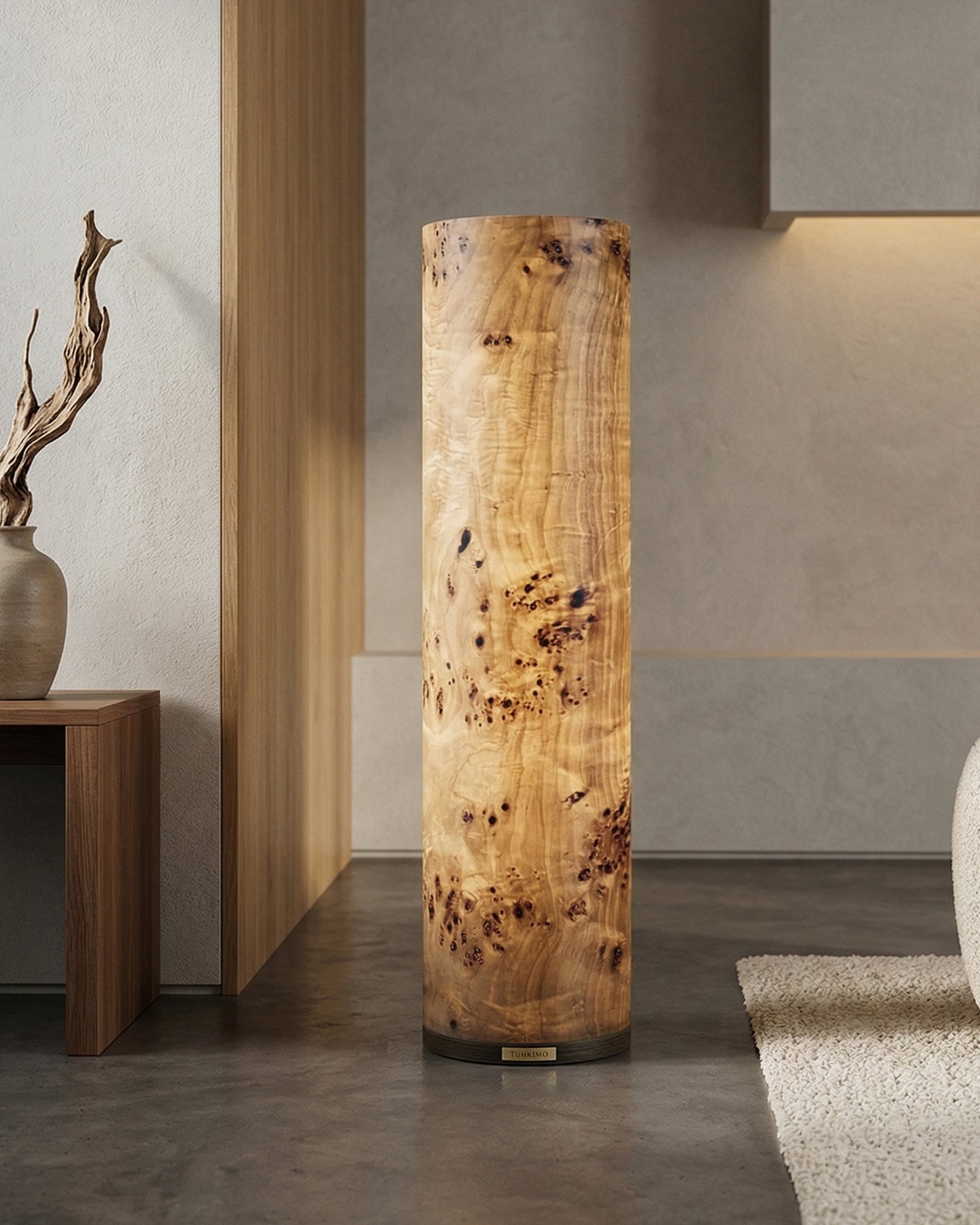 Lampe sur pied en bois TUHKIMO en placage Mazel 65 cm vue de face