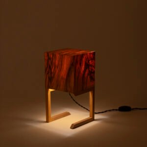 Handgefertigte Tischlampe aus farbiger Esche mit modernem Design und natürlicher Holzstruktur