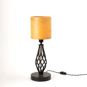 Handgefertigte TIKKA Tischleuchte Eiche Holz Furnier mit schwarzem Metallgehäuse moderne Holzlampe für Wohnräume