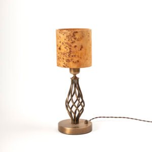 Handgefertigte TIKKA Tischleuchte Mazel Holz Furnier mit kupfer antikem Gehäuse moderne Holzlampe für Wohnraum