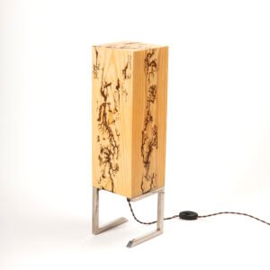 TULI charred pine wood table lamp front view dark natural veneer ambient light