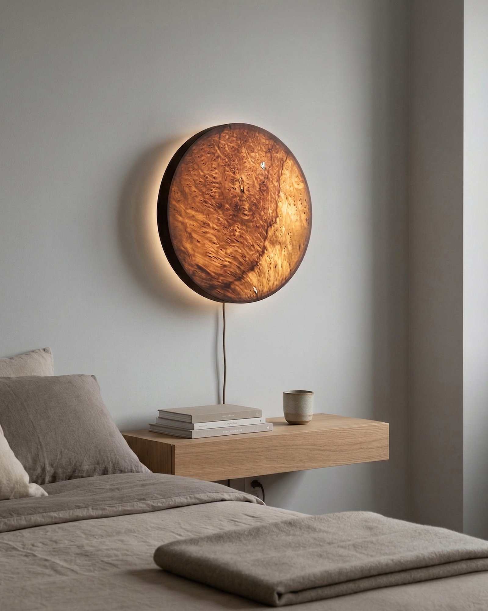 YÖ Laurel Holz Wandleuchte 30 cm aus natürlichem Holzfurnier mit indirektem Licht