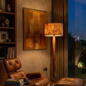 JUURI Stehlampe aus Holz aus Mazel Furnier 165 cm handgefertigte Designer Stehlampe